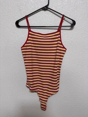 Madewell Square Neck Ribbed Stripe Bodysuit Women’s M Retro Y2K